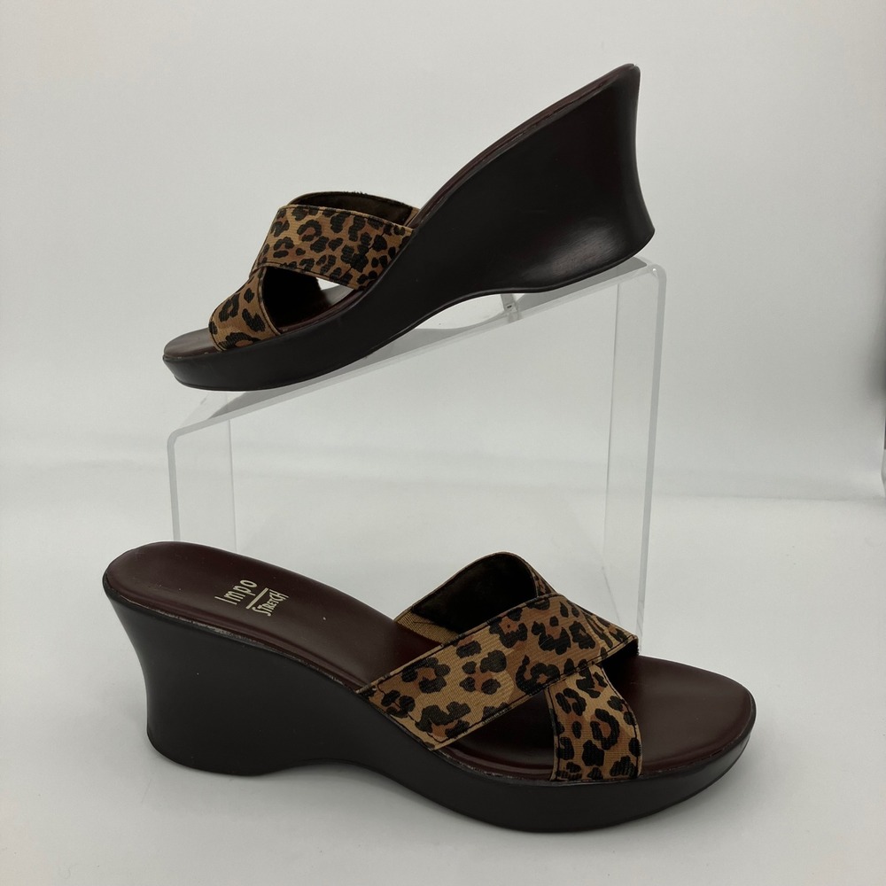 Impo Wedge Sandals Women 7.5 M Brown Leopard Print Criss Cross Platform Resort